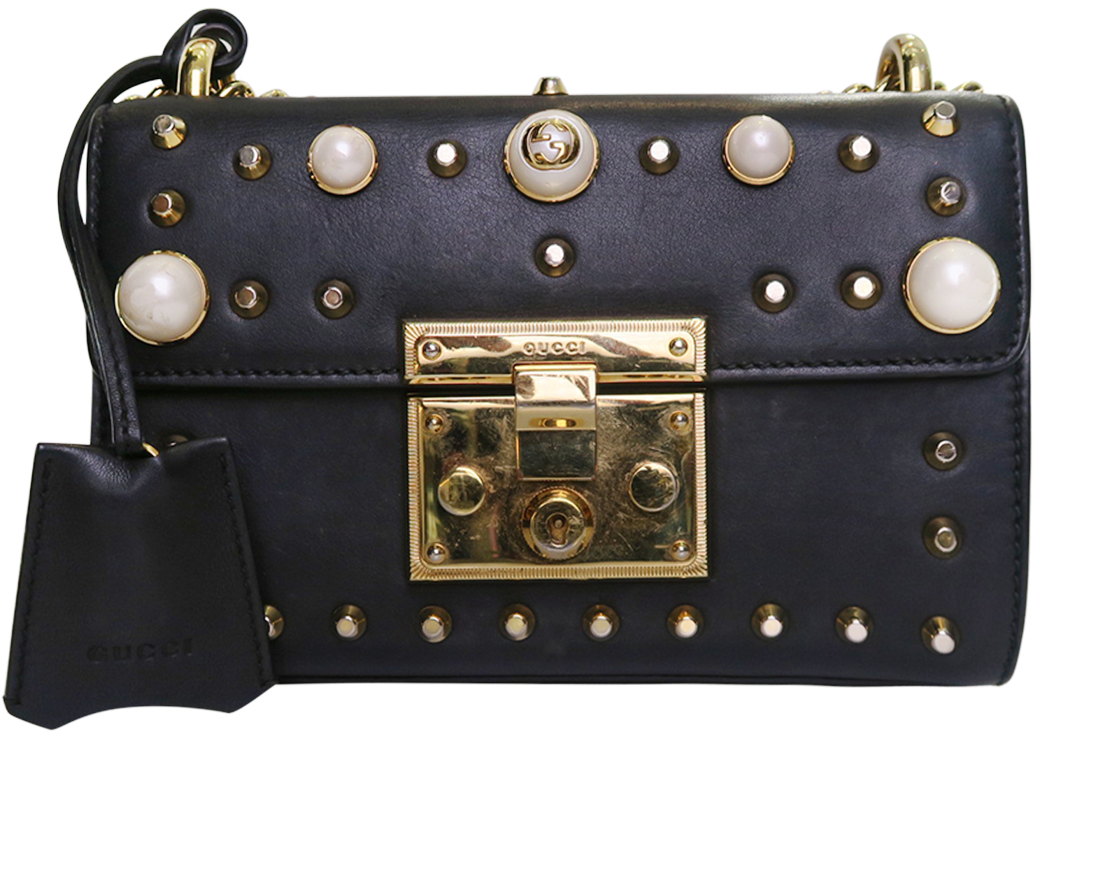 Padlock studded 2025 leather shoulder bag